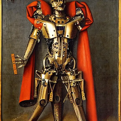 Prompt: cybernetic exoskeleton by Jan van Eyck