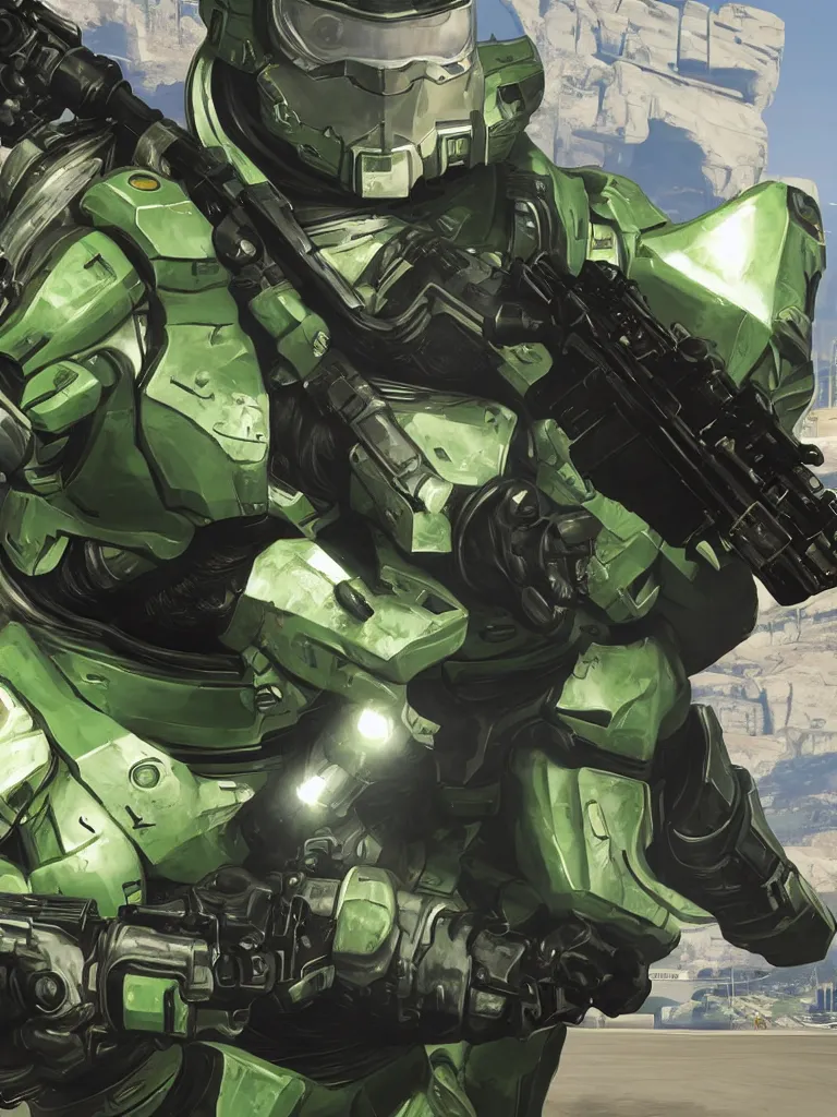 Prompt: Master Chief in gta 5 cover art