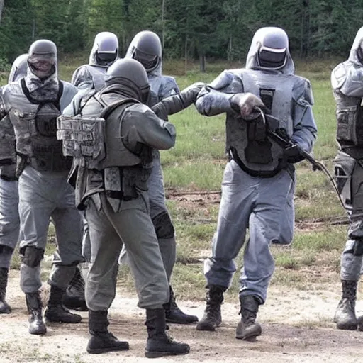 Image similar to spetsnaz arresting an extraterrestrial zeta reticulan grey alien