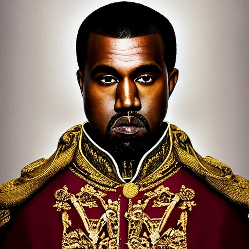 Image similar to Portrait of Kanye West as emperor napoleon, amazing splashscreen artwork, splash art, head slightly tilted, natural light, elegant, intricate, fantasy, atmospheric lighting, cinematic, photo realistic