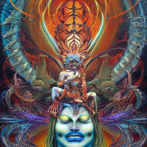 Prompt: realistic detailed image of friendly dmt deity action sci fi fantasy by steve ellis, james jean, illuminate, karol bak, greg hildebrandt, and mark brooks, neo - tribal, future gothic, rich deep colors. beksinski painting, part by chris dyer art by takato yamamoto. masterpiece