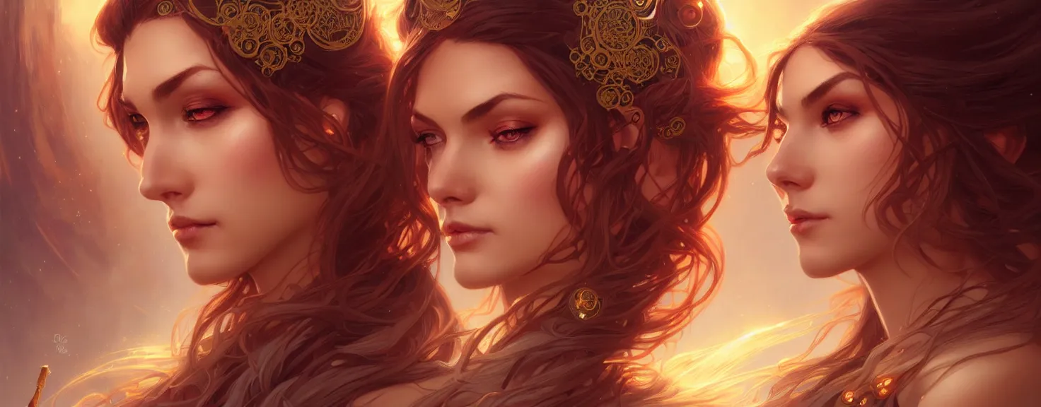 Image similar to fantasy magic woman portrait, sci-fi, amber eyes, face, long hair, fantasy, intricate, elegant, highly detailed, digital painting, artstation, concept art, smooth, sharp focus, illustration, art by artgerm and greg rutkowski and alphonse mucha