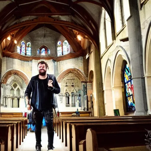 Image similar to bam margera, in a church
