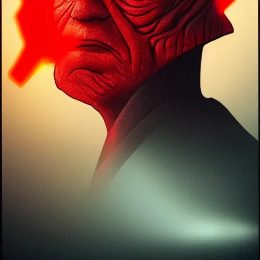 Image similar to sheev palpatine head coming out of a red mist, trending on artstation, profile pic, centered, accurate anatomy, highly detailed, digital art,