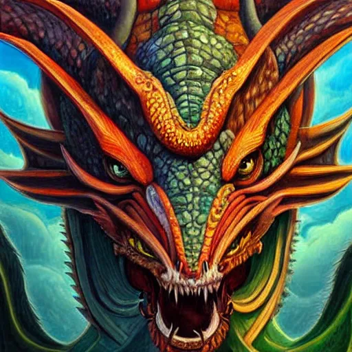 Prompt: dragon head painting, fantasy style, highly detailed, intense