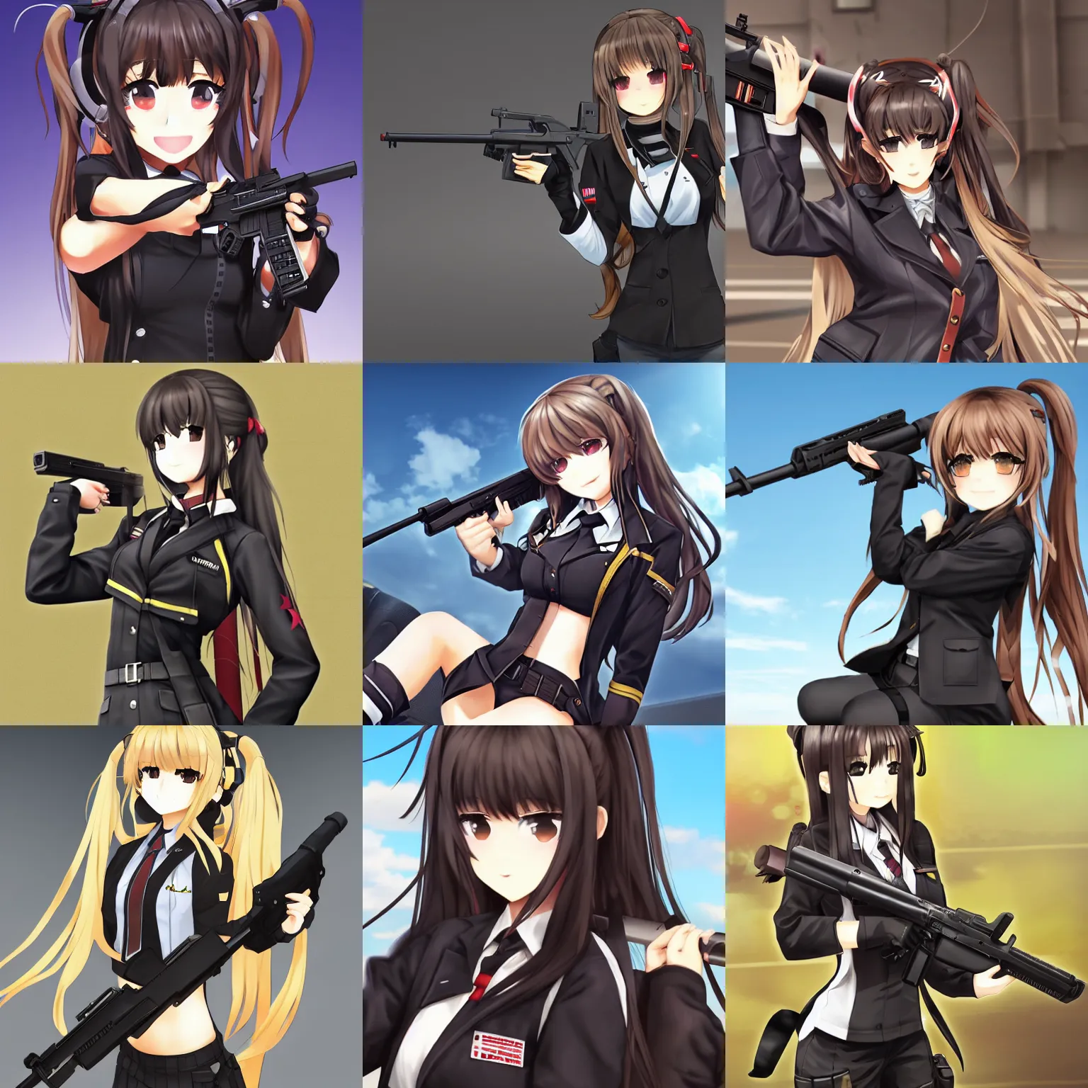 Prompt: girls'frontline character ump 9, holding gun ump 9