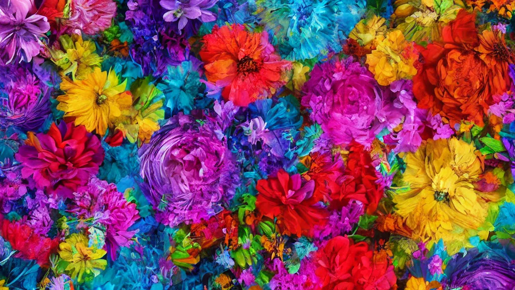 Image similar to stunning colorfull mixed media art, flowers,, art by cgsociety, 8 k, high resolution