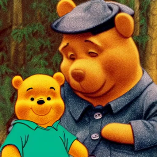 Image similar to A photo of Winnie the Pooh with Mao Zedong