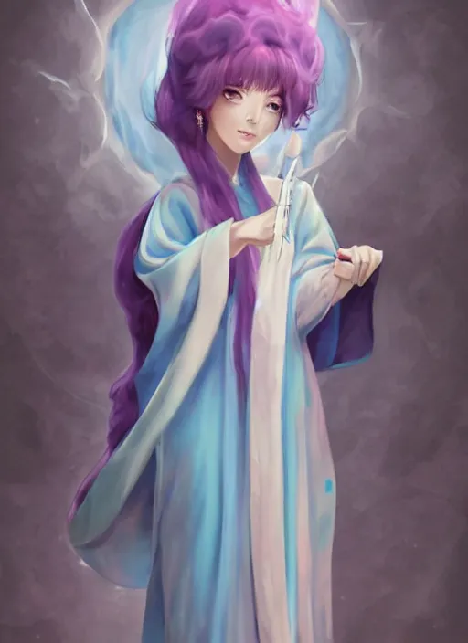 Image similar to sophisticated flowing robes, pastel texture, matte painting hyperpop portrait trending on pixiv