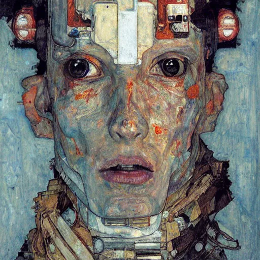 Image similar to portrait of a robot by egon schiele and greg rutkowski