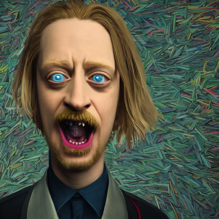 Image similar to portrait of macaulay culkin, getting schwifty. intricate artwork. octane render, trending on artstation, very coherent symmetrical artwork. Rick & morty. cinematic, high detail, octane render, 8k, iridescent accents