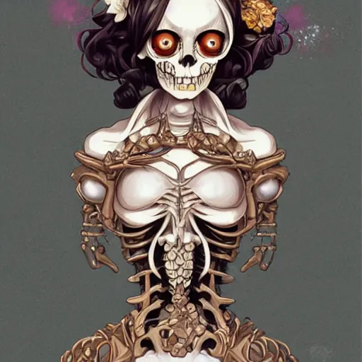 Image similar to anime manga skull portrait young woman skeleton, cuphead, unreal engine, intricate, elegant, highly detailed, digital art, art by JC Leyendecker and sachin teng