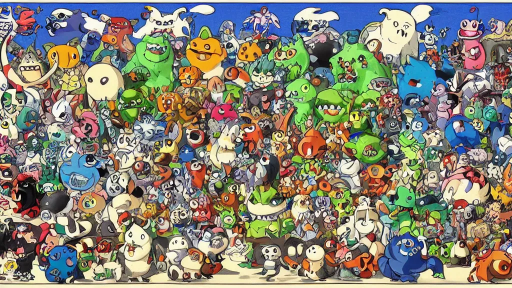 Prompt: animals and monsters in a video game by Ken Sugimori illustration