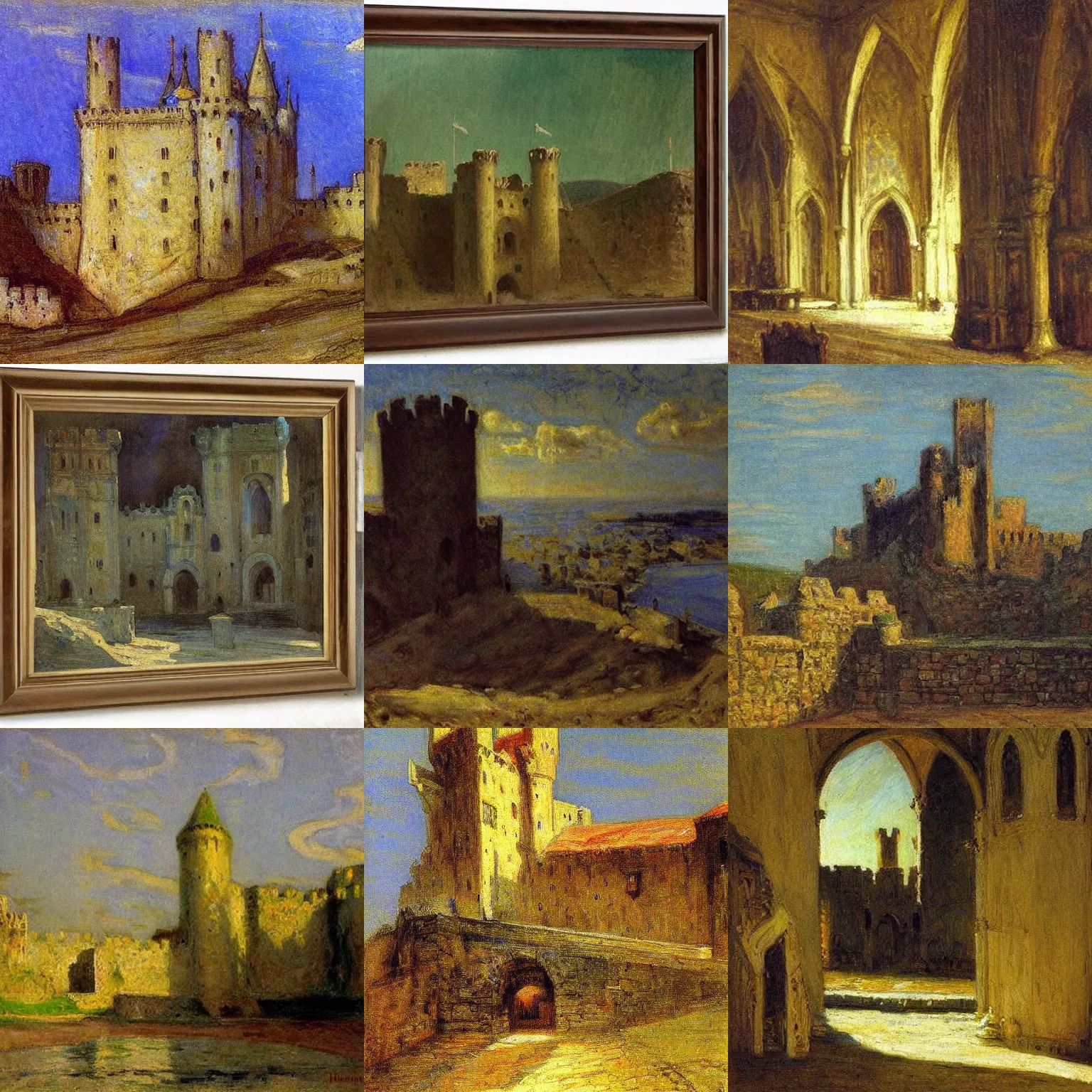 Prompt: medieval castle, by henry ossawa tanner