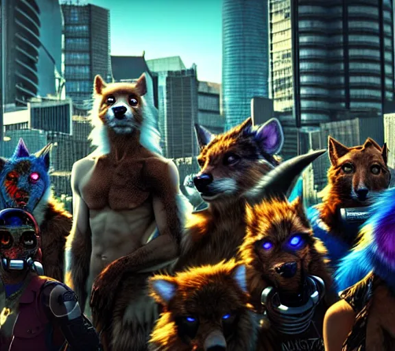 Image similar to high - resolution photograph from a biopunk era furry fandom convention ( midwest furfest 2 0 4 7 ), taking place after the genetic revolution and quantum singularity. photorealistic.