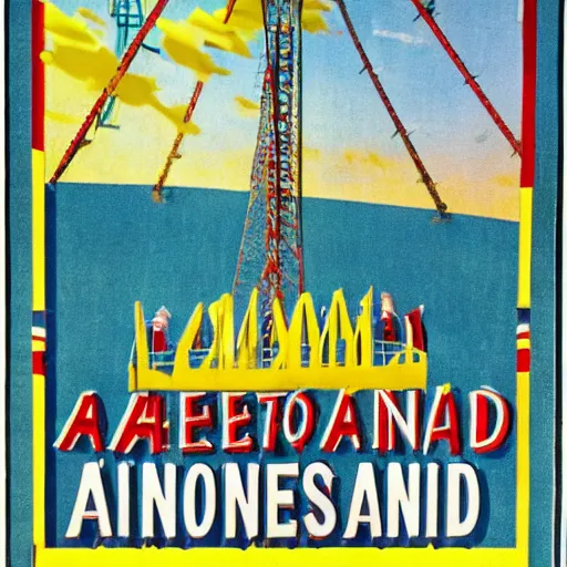 Prompt: poster of the amusement park called asbestos land