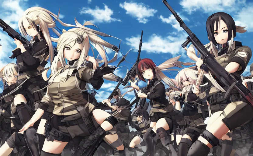 Image similar to the frontline of the war, high details, high resolution, girls frontline style, by masashi kishimoto, combat scene