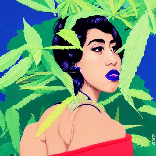 Image similar to kali uchis profile picture by sachin teng, ganja, marijuana, organic painting, hard edges, masterpiece, smoke, asymmetrical, matte paint, energetic