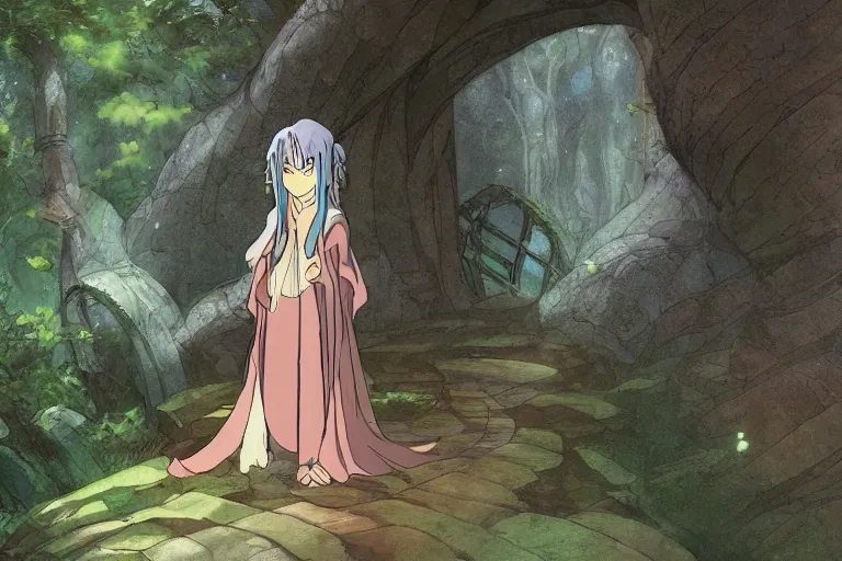 Image similar to tonemapped elven priestess by studio ghibli