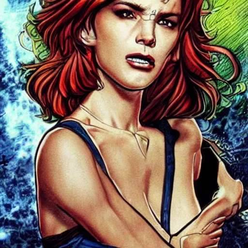 Image similar to famous celebrity realistic comic book illustration found on popular art sharing platform camera direction nice picture make it good please