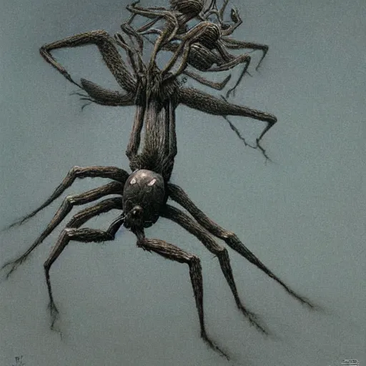 Prompt: Spider get out of mind by zdzisław beksiński