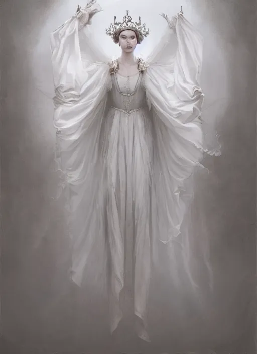 Prompt: hyper realistic photo of baroque luxury queen ethereal floating ghost full body, symmetric, rule of thirds, cinematic, artstation, cgsociety, greg rutkowski, james gurney brom