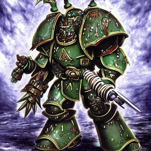 Image similar to nurgle chaos space marine, anime art style, illustration