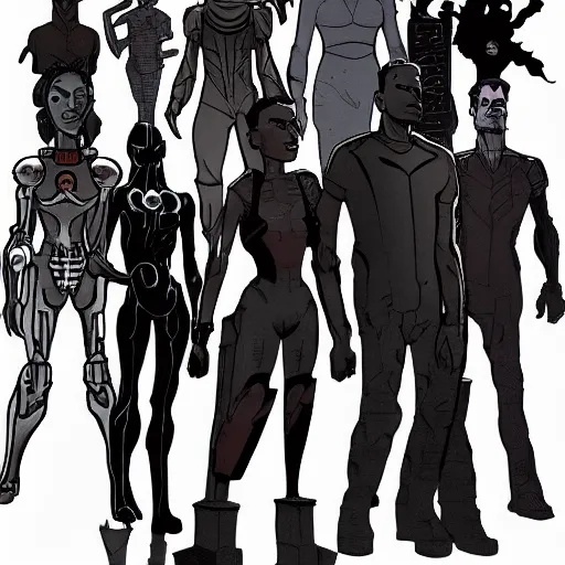 Image similar to stylized proportions, human, large shoulders, thin long legs, the expanse tv series, in the style of mike mignola, trending on artstation