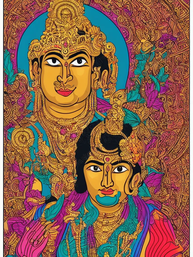 Image similar to portrait of a hindu god art by ori toor, sticker, colorful, illustration, highly detailed, simple, smooth and clean vector curves, no jagged lines, vector art, smooth