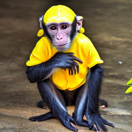 Image similar to a monkey wearing a yellow kimono, 8 k