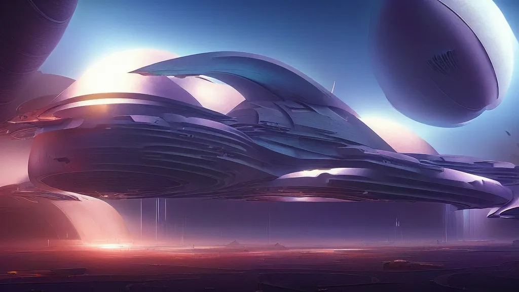 Image similar to digital render space science fiction digital matte painting bruce pennington, zaha hadid, beeple, john schoenher, syd mead