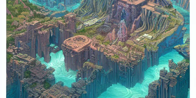 Prompt: a beautiful painting of the lost city of atlantis by amir zand, mœbius, and dan mumford ; moebius, jean giraud, trending on artstation, conceptartworld, hd, 8 k, 4 k, high def