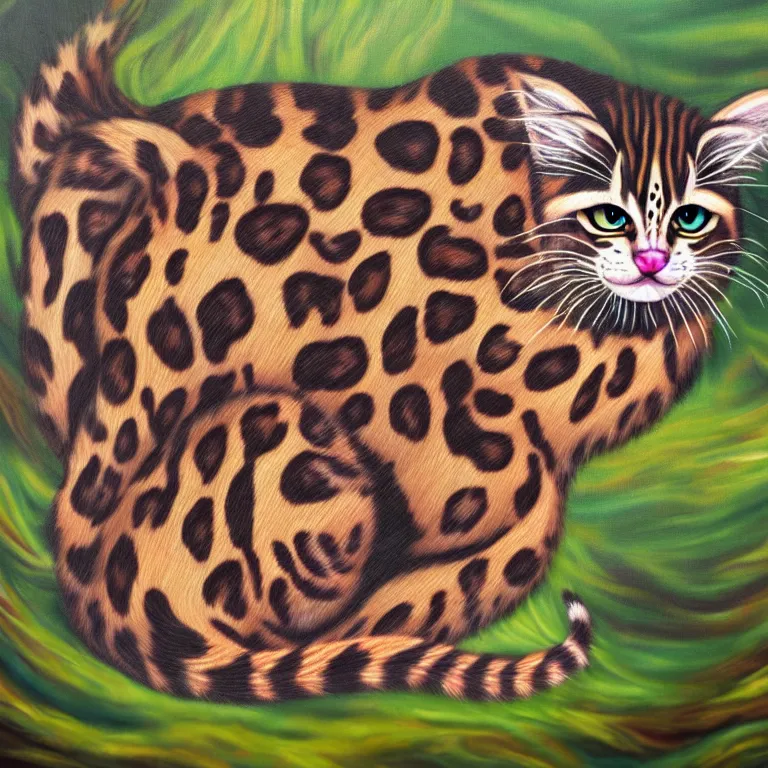 Image similar to magical realism painting of a celestial leopard cat spirit