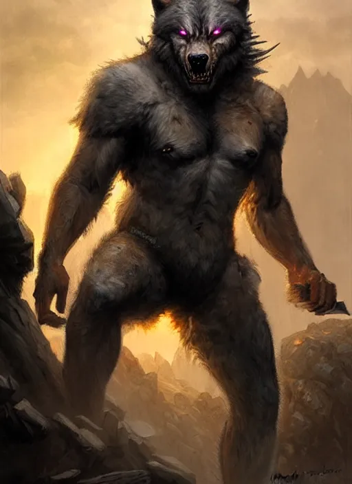 Image similar to rugged werewolf, dnd, fantasy oil _ painting _ unreal _ 5 _ daz. _ rpg _ extremely _ detailed _ artgerm _ greg rutkowski