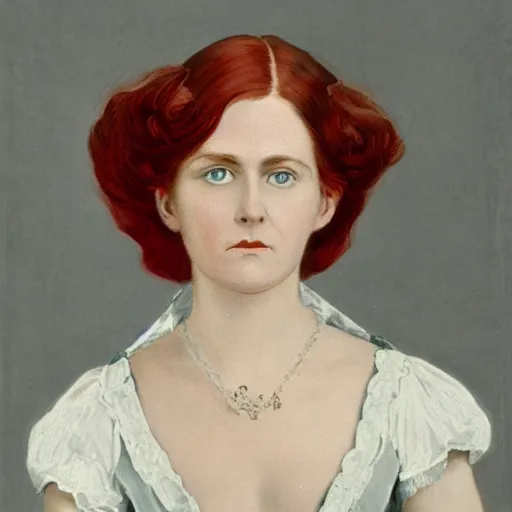 Prompt: a victorian era woman with red hair and fair white skin, with hypnotic spiral eyes