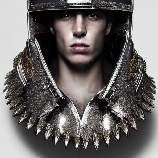 Prompt: a portrait of a beautiful young french male wearing an alexander mcqueen armor , photographed by andrew thomas huang, artistic