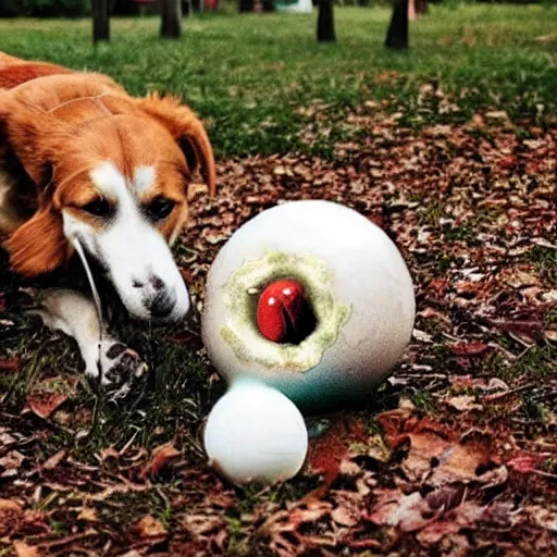 Image similar to award winning photograph, dog licking balls