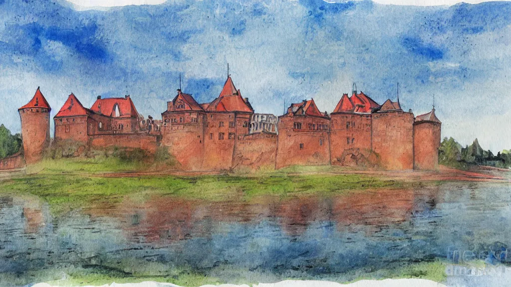 Image similar to orebro castle aquarelle painting