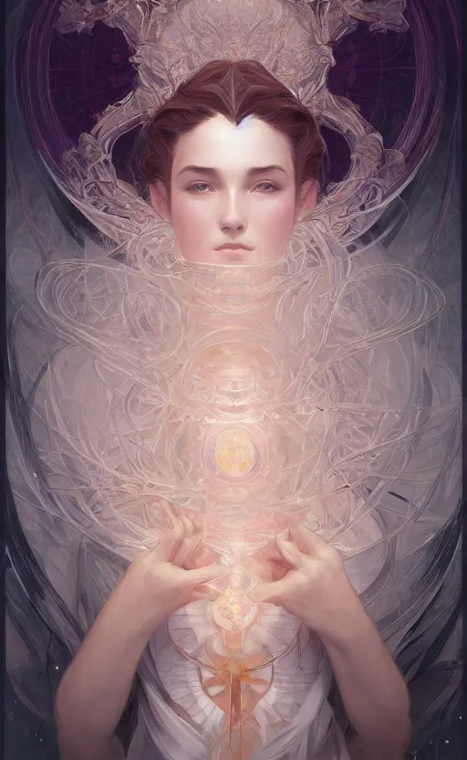 Image similar to symmetry!! portrait of beauty of heaven, intricate, elegant, highly detailed, digital painting, artstation, concept art, smooth, sharp focus, illustration, art by artgerm and ross tran and greg rutkowski and alphonse mucha, 8 k