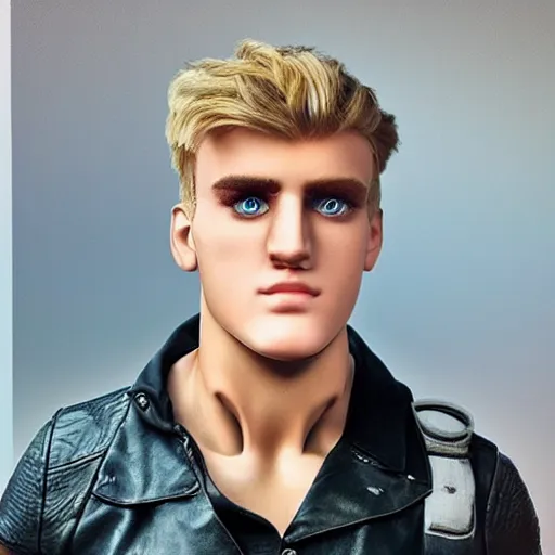 Prompt: a realistic detailed photo of a guy who is an attractive humanoid who is half robot and half humanoid, who is a male android, youtuber jake paul, shiny skin, posing like a statue, blank stare, at the museum, on display