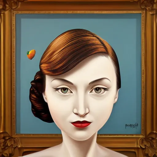 Image similar to a painting of a woman, an ultrafine detailed painting by rafal olbinski, behance contest winner, pop surrealism, detailed painting, very detailed, minimalist, skeuomorphic, airbrush art