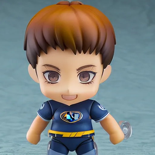 Image similar to nendoroid of ben affleck running in fear, product photo