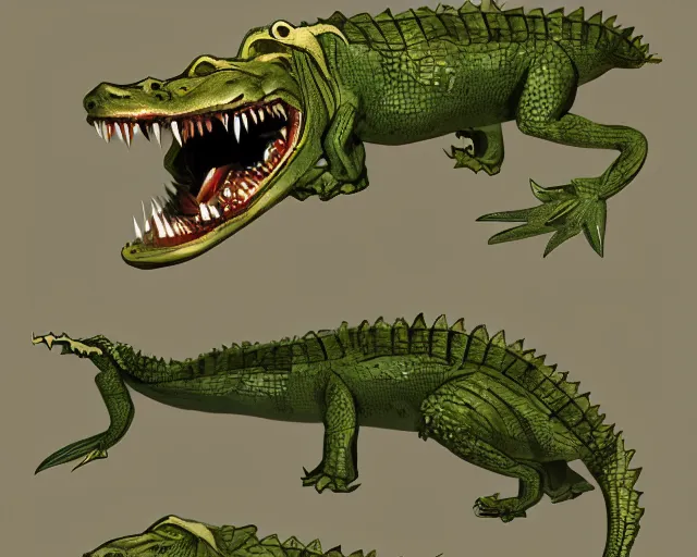 Prompt: sea of thieves animal concept art for a pale yellow - ish green alligator with snarling teeth, cgsociety, trending on artstation, rare ltd,