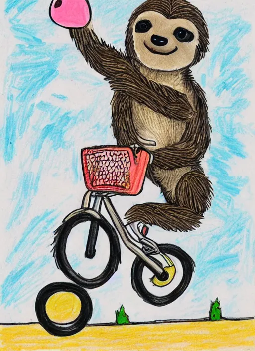 Prompt: drawing of a sloth urban outfitters style riding a bike going to the beach