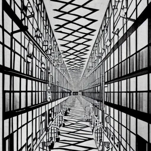 Image similar to high school hallways, mc escher