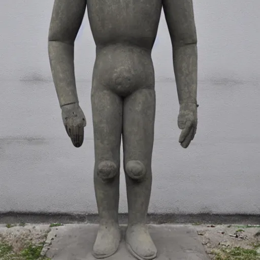 Prompt: SCP-173 is a reinforced concrete sculpture of unknown origin measuring 2.0 meters tall and weighing approximately 468 kg. The statue is vaguely humanoid in shape, although improperly proportioned. Traces of ketchup brand spray paint on the statue's upper body, resembling a face. SCP-173 consists of multiple individual concrete portions joined by steel reinforcing bars. The two appendages projecting from the upper section of the sculpture consist of exposed and tangled reinforcing bars where the concrete has disintegrated.