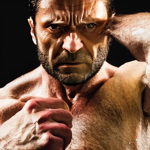 Prompt: the wolverine, butcher, full body shot by yousuf karsh, golden hour, realistic, body shot, sharp focus, 8 k high definition, insanely detailed, intricate, elegant