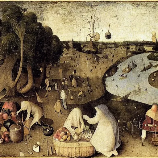 Image similar to the fruit and veg stall on the banks of the river styx, Hieronymus Bosch