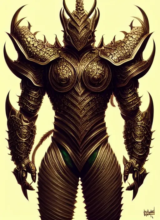 Image similar to intricate ornate armor!! muscular and tall humanoid dragon!!!! draconian!! character concept art, sharp focus, octane render! unreal engine 5! highly rendered!! trending on artstation!! detailed linework!! illustration by artgerm, wlop, and chie yoshii