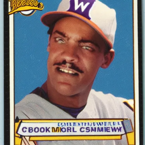 Prompt: Grimace rookie baseball card for the Milwaukee Brewers